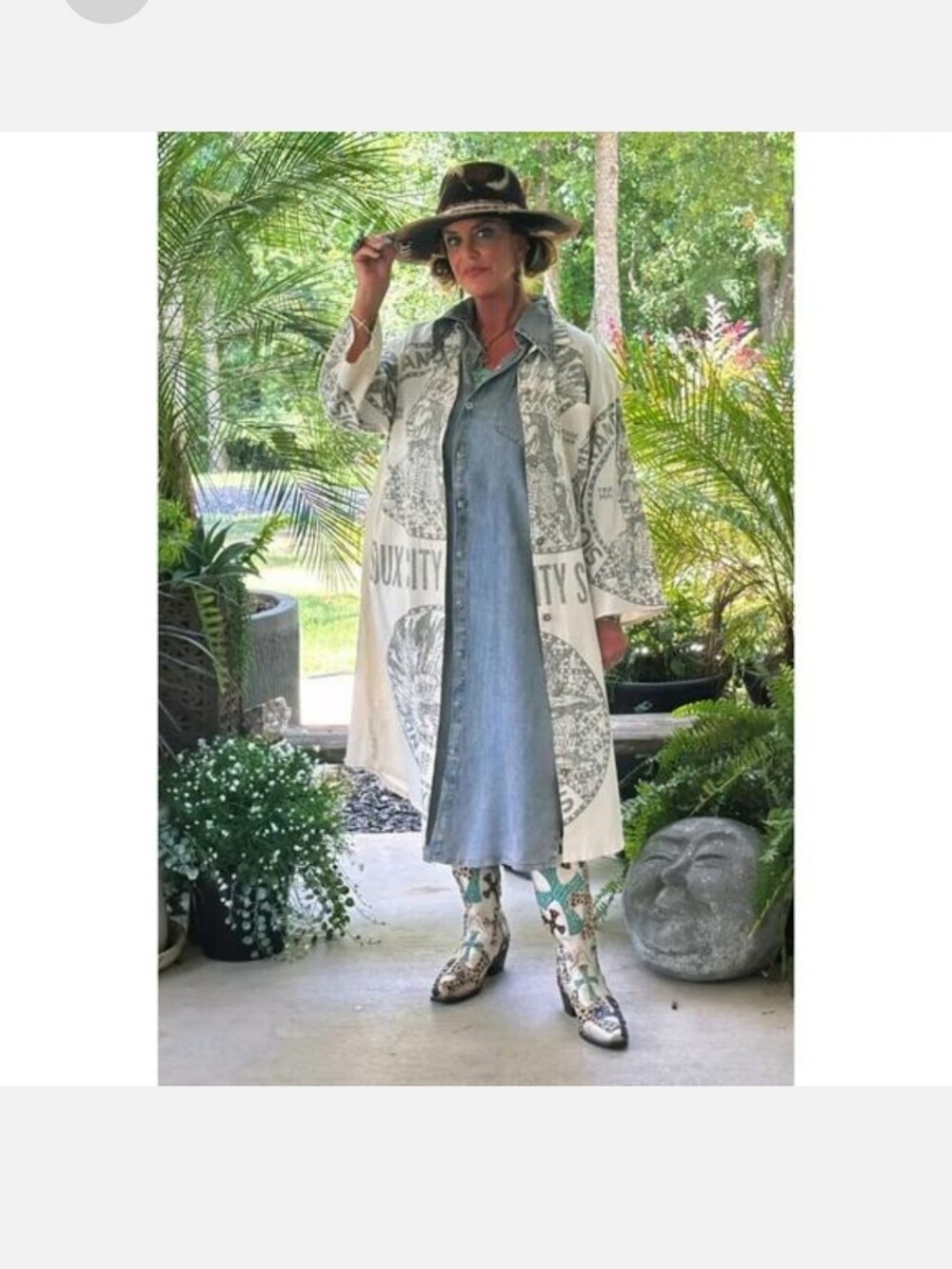 175p Sioux City Seed Co. Women’s Casual Button-Down Duster White & Gray